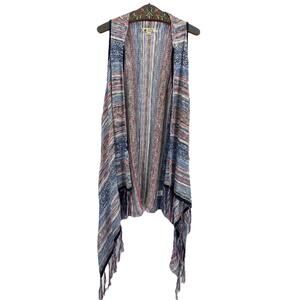 Unity World Wear Knitted Cardigan Size Medium Sleeveless Vest Fringe Striped